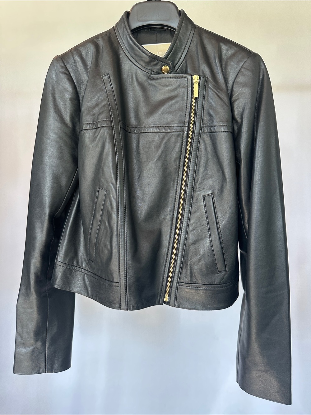 Michael Kors NWOT 100% Lambskin Leather Jacket Black Gold Hardware-Size M